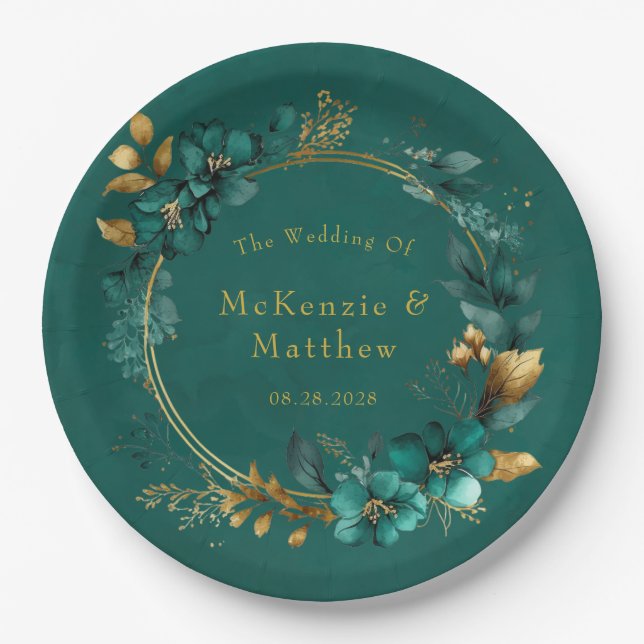 Elegante Hochzeit mit Aquamarinen und goldenen Was Pappteller (Vorderseite)