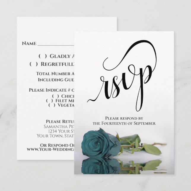 Elegante Hochzeit mit Aquamariner Rose RSVP Karte (Vorne/Hinten)