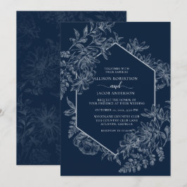Elegante Hochzeit mit Blau und Weiß Geometrischer Einladung
