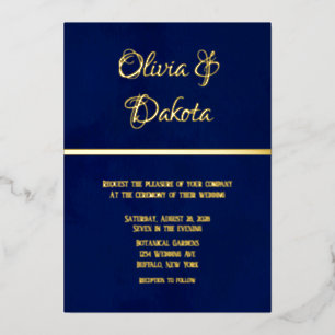 Elegante Hochzeit mit blauem Wasser und Gold Folieneinladung