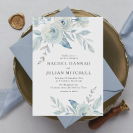 Elegante Hochzeit mit blauen Aquarellen Einladung