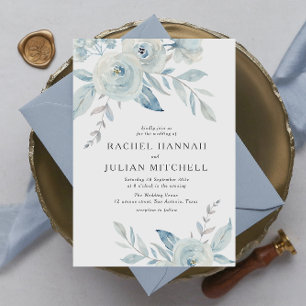 Elegante Hochzeit mit blauen Aquarellen Einladung