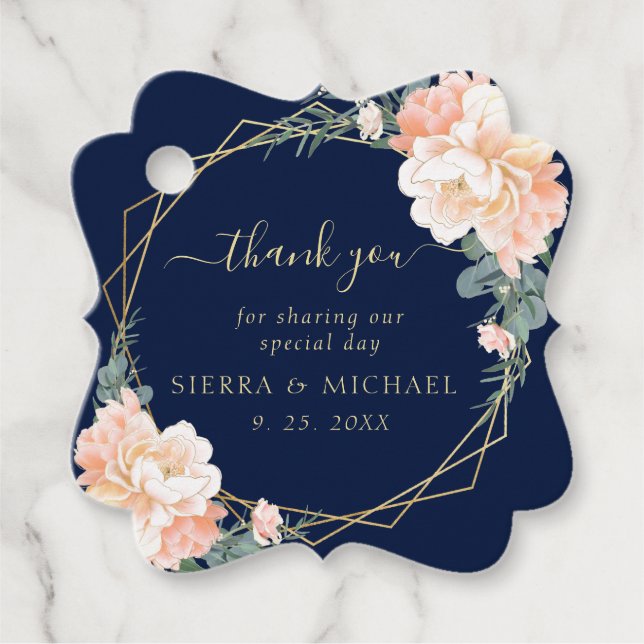 Elegante Hochzeit mit Blauen Gold Blush Peach Flor Geschenkanhänger (Vorderseite)