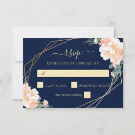 Elegante Hochzeit mit Blauen Gold Blush Peach Flor RSVP Karte
