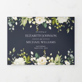 Elegante Hochzeit mit Blauen und weißen Wasserfarb Dreifach Gefaltete Einladung