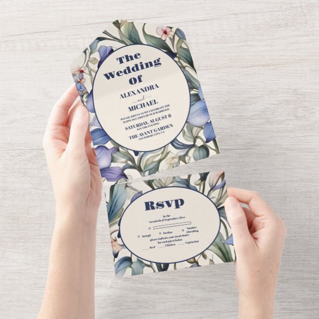 Elegante Hochzeit mit Blumen All In One Einladung (Abreißen)