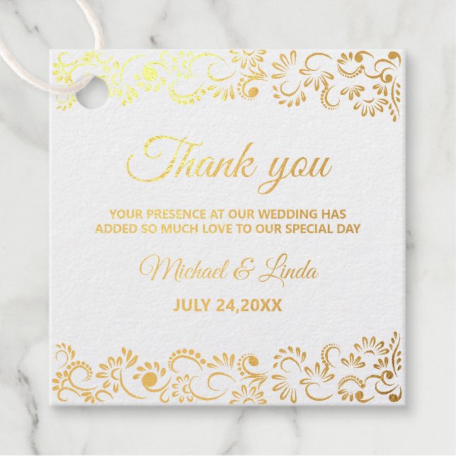 Elegante Hochzeit mit Blumen Geschenkanhänger (Vorderseite)