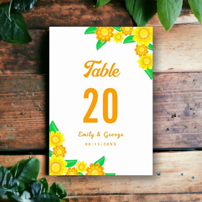 Elegante Hochzeit mit Botanischer Sonnenblume Tischnummer (Von Creator hochgeladen)