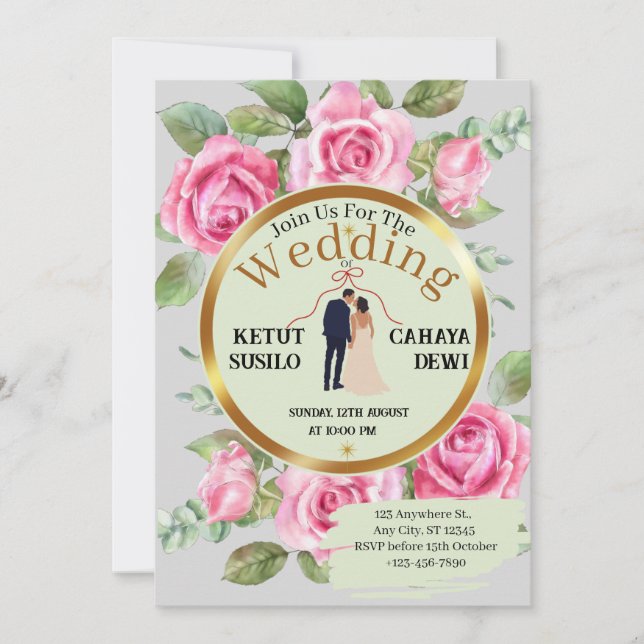 Elegante Hochzeit mit Braut und Bräutigam in Rose Einladung (Vorderseite)