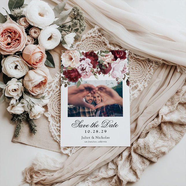 Elegante Hochzeit mit Burgund und Blush Save The Date (Von Creator hochgeladen)