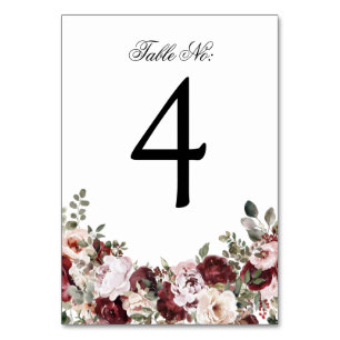 Elegante Hochzeit mit Burgund und Blush Tischnummer