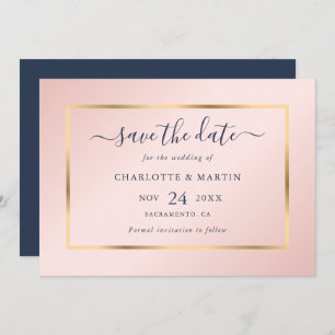 Elegante Hochzeit mit dem blauen Gold Blush Save The Date
