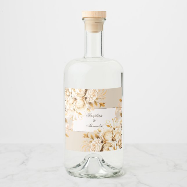 Elegante Hochzeit mit Elfenbein Alkoholflaschenetikett (Vorderseite)