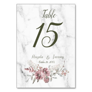 Elegante Hochzeit mit floralem Marmor Tischnummer