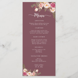 Elegante Hochzeit mit floralen Blüten Rosa Menükarte