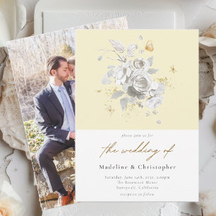 Elegante Hochzeit mit gelber Blüte Einladung