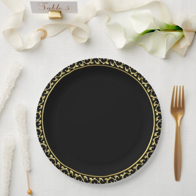Elegante Hochzeit mit Gold/Black Small Paper Plate Pappteller (Hochzeit)