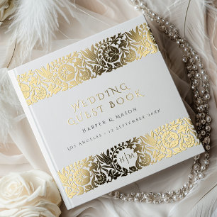 Elegante Hochzeit mit Gold Floral Gästebuch