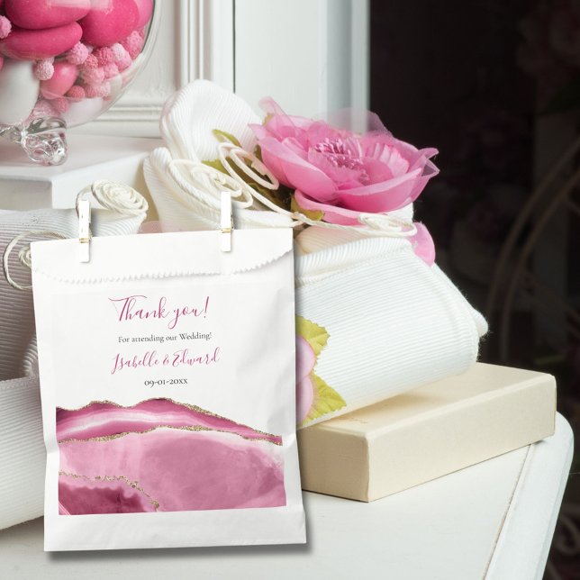 Elegante Hochzeit mit Gold Glitzer & Pink Agate St Geschenktütchen (Von Creator hochgeladen)