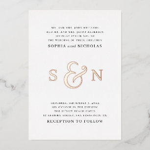 Elegante Hochzeit mit Gold/Schwarz-Weiß-Typografie Folieneinladung