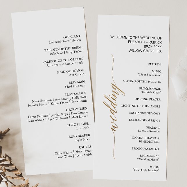 Elegante Hochzeit mit Gold und Black Calligraphy Programm (Von Creator hochgeladen)