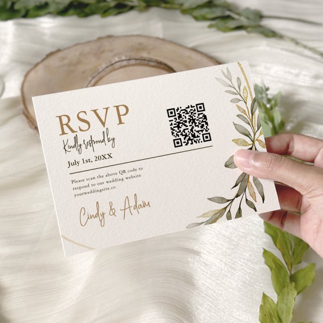 Elegante Hochzeit mit Gold und Grün RSVP Karte (Von Creator hochgeladen)