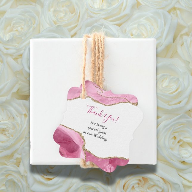 Elegante Hochzeit mit Gold und Hot Pink Agate Ston Geschenkanhänger (Von Creator hochgeladen)