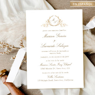 Elegante Hochzeit mit Goldmonogramm, auf Spanisch Einladung