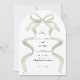 Elegante Hochzeit mit grünem Salbei-Band-Monogramm Einladung