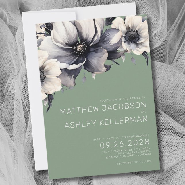 Elegante Hochzeit mit grüner Blüte Einladung (Elegant Modern Floral Sage Green Wedding Invitation)