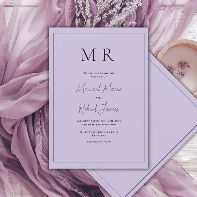 Elegante Hochzeit mit lila Monogramm Einladung (Von Creator hochgeladen)