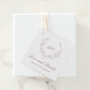 Elegante Hochzeit mit Mauve-Kranz-Monogramm Geschenkanhänger