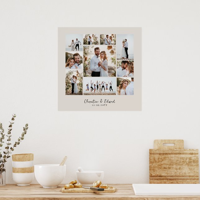 Elegante Hochzeit mit minimalem Foto Poster (Küche)