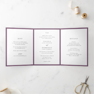 Elegante Hochzeit mit modernem lila Monogramm Dreifach Gefaltete Einladung