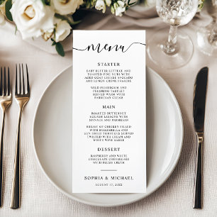Elegante Hochzeit mit moderner Kalligrafie Menükarte