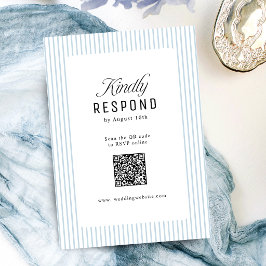 Elegante Hochzeit mit QR-Code im staubblauen Strei RSVP Karte