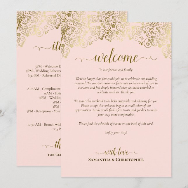 Elegante Hochzeit mit Rosa und Gold - Willkommen u Programm (Vorne/Hinten)