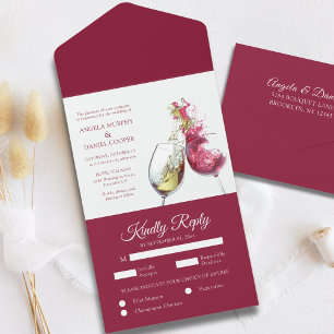 Elegante Hochzeit mit rotem und weißem Wein-Tanz All In One Einladung