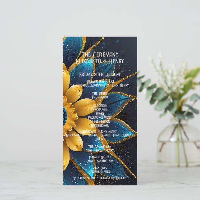 Elegante Hochzeit mit Sapphire und Gold Floral (Stehend Vorderseite)