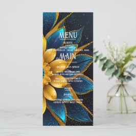 Elegante Hochzeit mit Sapphire und Gold Floral Menükarte