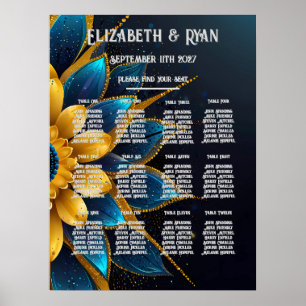 Elegante Hochzeit mit Sapphire und Gold Floral Poster