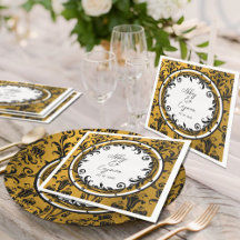 Elegante Hochzeit mit Schwarz-weiß & Gold Damask