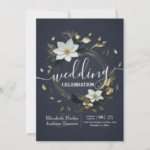 Elegante Hochzeit mit Schwarz-weißem und goldenem  Einladung