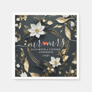 Elegante Hochzeit mit Schwarz-weißem und goldenem Serviette