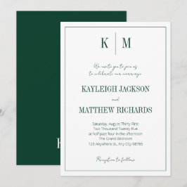 Elegante Hochzeit mit Smaragdgrünem Monogramm Einladung