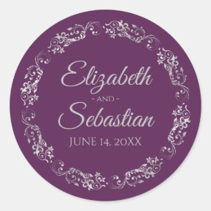 Elegante Hochzeit mit Spitzen-Silber-Filigran und Runder Aufkleber