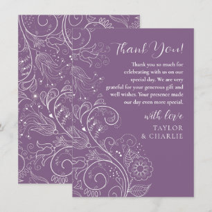 Elegante Hochzeit mit staubigem Violett und floral Dankeskarte