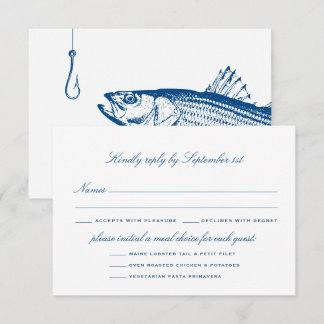 Elegante Hochzeit mit Streifenbarsch-Menüoptionen RSVP Karte