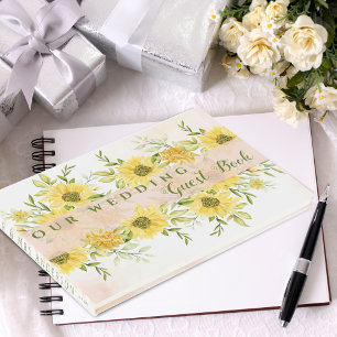 Elegante Hochzeit mit Wasserfarbe Gelbe Sonnenblum Gästebuch