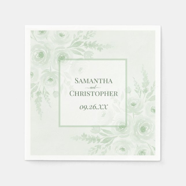 Elegante Hochzeit mit Wasserfarben-Boho-Blumen in  Serviette (Vorderseite)